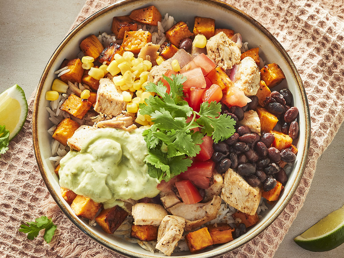 Mexican Rice Bowl with Maple Chicken and Sweet Potatoes - Maple from Canada