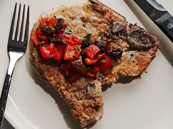 Pan Roasted Pork Chops with Maple Roasted Pepper Agrodolce - Maple from Canada
