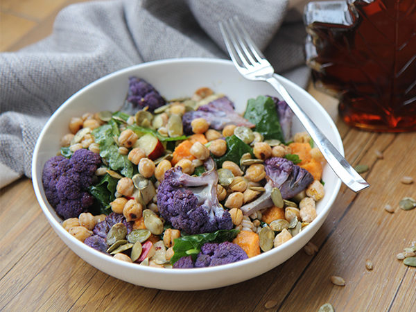 Maple Harvest Bowl with Farro and Roasted Chickpeas