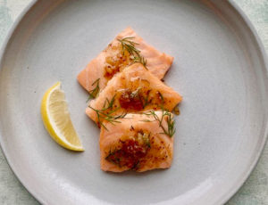Roasted Salmon with Real Maple Syrup, Dill and Mustard Sauce