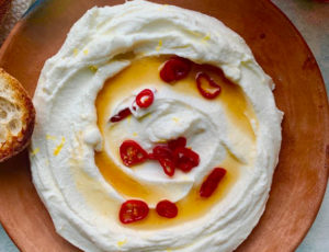 Whipped Ricotta with Maple Syrup, Calabrian Chiles, and Grilled Sourdough