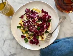 Radicchio with Fresh Mozzarella, Capers, Parsley and Maple-Chile Vinaigrette