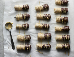 Chocolate-Dipped Maple Log Rolls