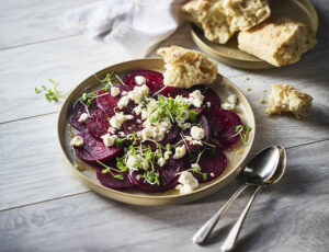 Maple Beets with Microgreens and Goat Cheese